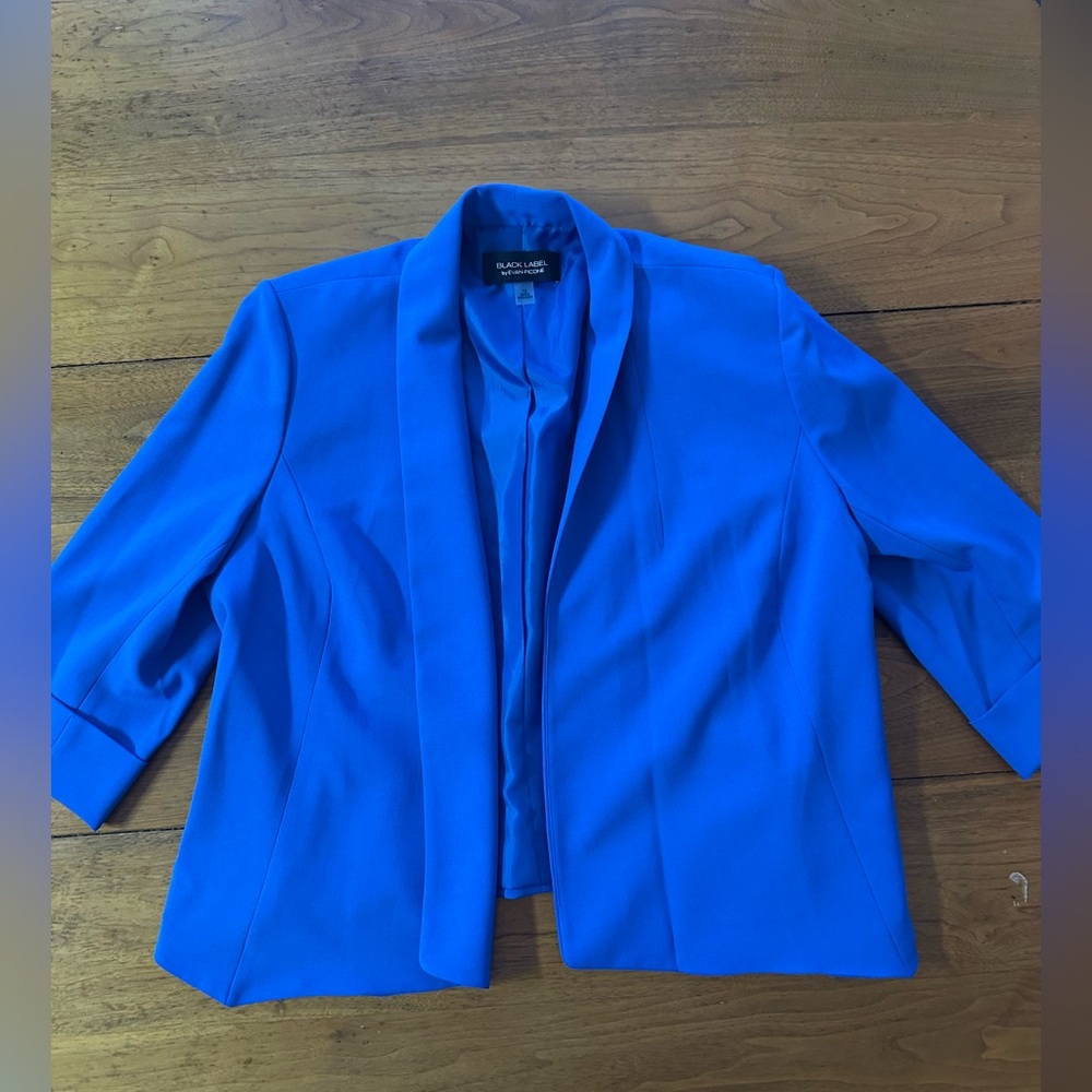 Black Label By Evan-Picone Lined 3/4 Sleeve Suit Jacket Size 14 Color Blue
